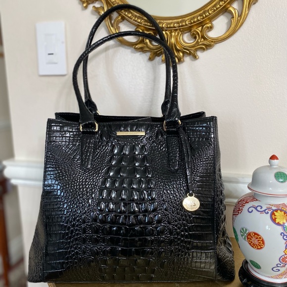 Brahmin Black Melbourne Croc Embossed Leather Tote - Picture 2 of 14